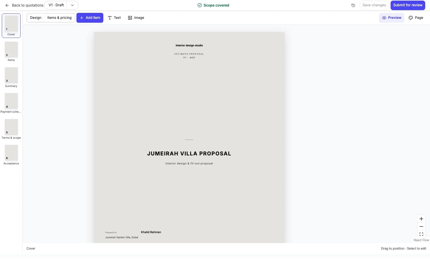 Wodana visual quotation builder connected to scope and pricing